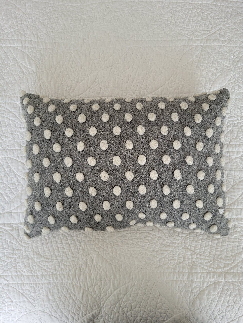 Anthropologie Gray Pillow with White Pom-Pom Dots